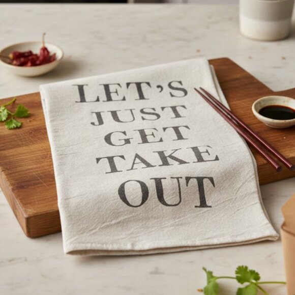NWT "Let's Just Get Take Out" Cotton Tea Towel | Funny | Takeout Lovers Kitchen - Picture 2 of 4